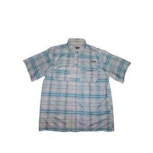 Habit Men's UPF 40+ Blue Plaid Short Sleeve Button Up Size Large